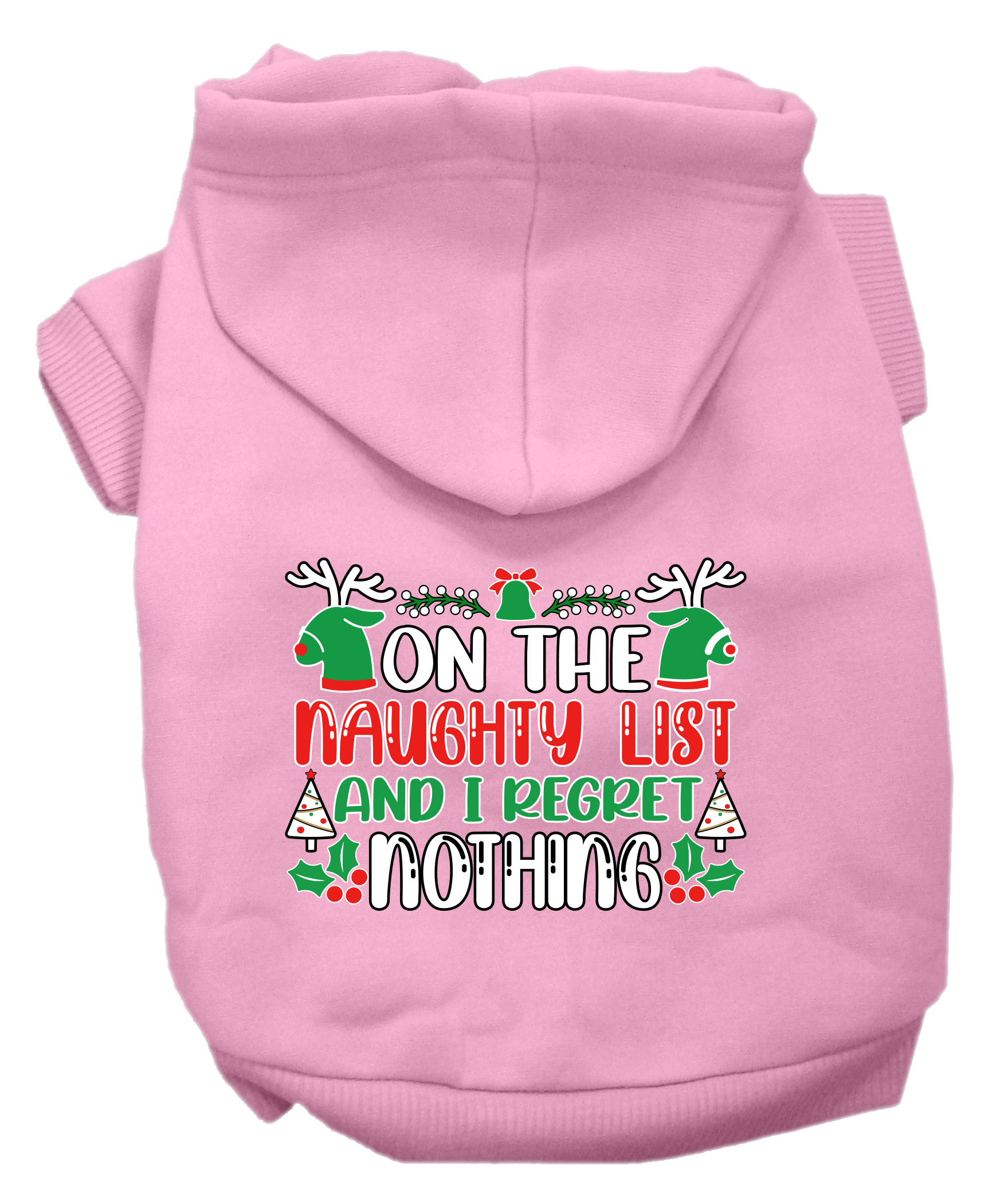 I Regret Nothing Screen Print Dog Hoodie Light Pink Size XS